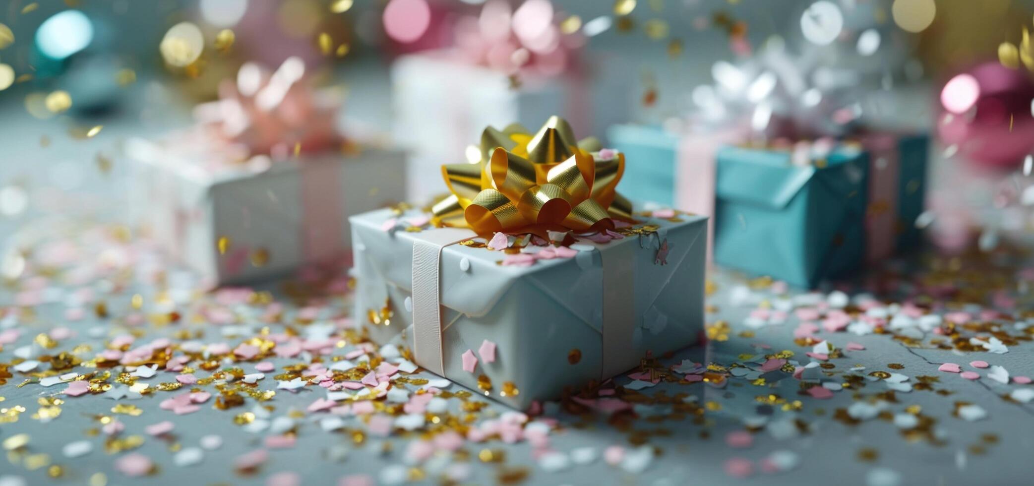 AI generated several gift boxes in white and blue photo