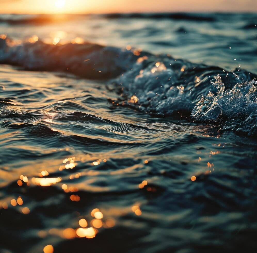 AI generated shallow surface of water at sunset photo
