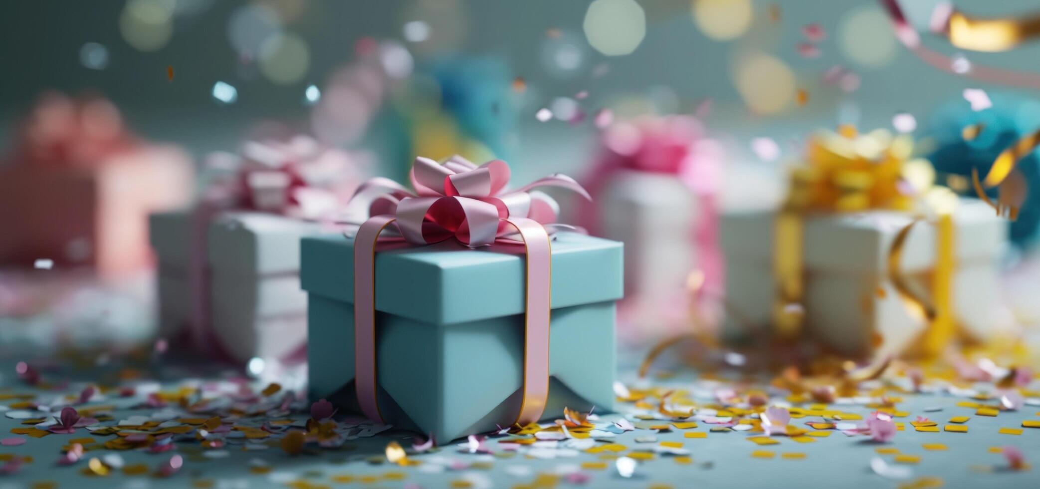 AI generated several gift boxes in white and blue photo