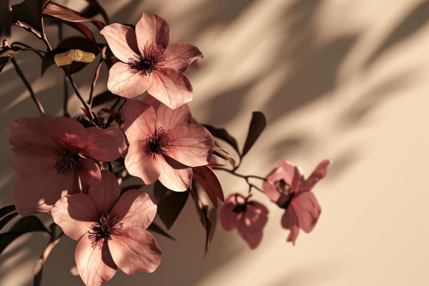 AI generated pink bloom against a beige background photo