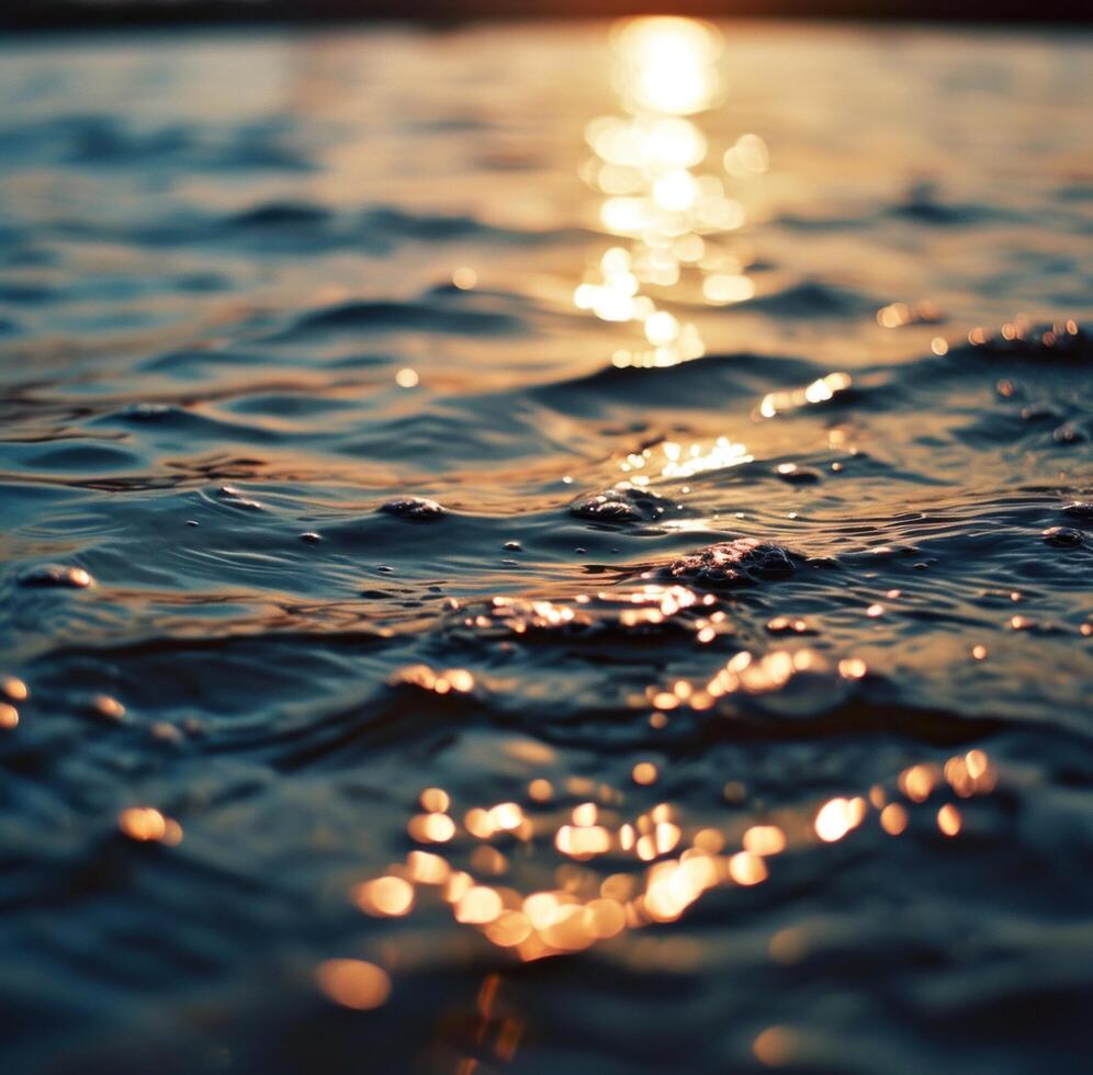 AI generated shallow surface of water at sunset photo