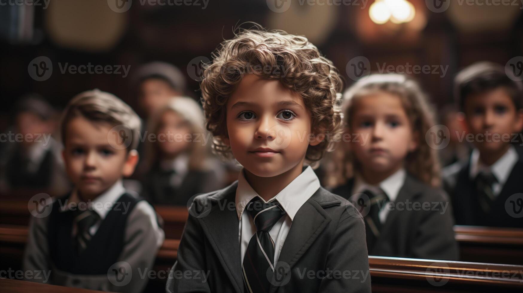 AI generated A group of children in a church, generative AI photo