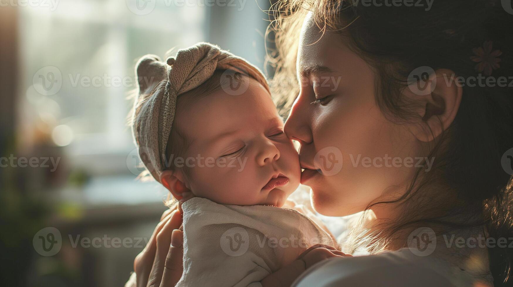 ai generado niño cuidado con madre y su bebé, madre abrazando su recién nacido, salud cuidado y contento familia concepto, generativo ai foto