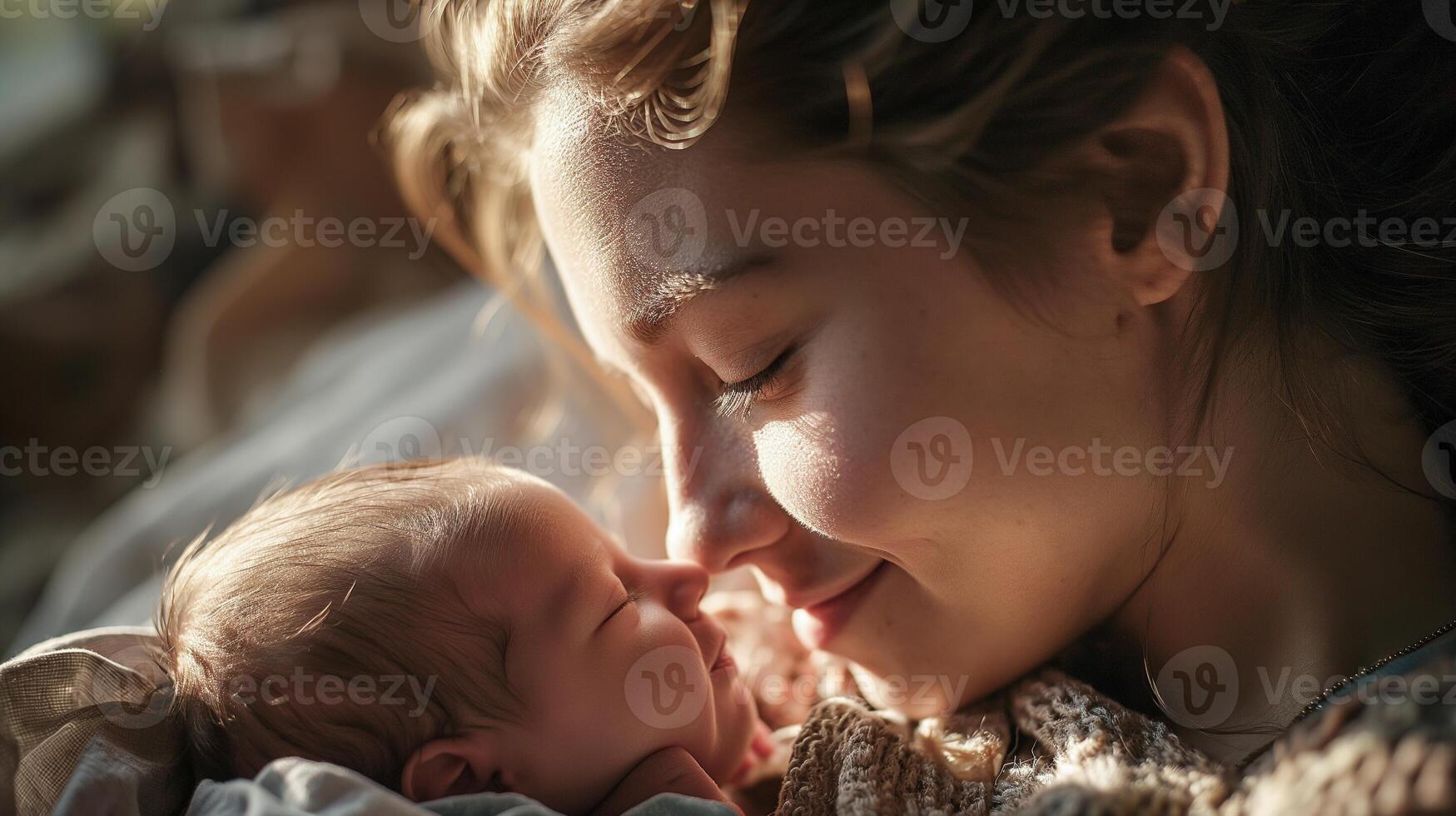 AI generated Child care with mother and her baby, Mother embracing her newborn, Health care and happy family concept, generative AI photo