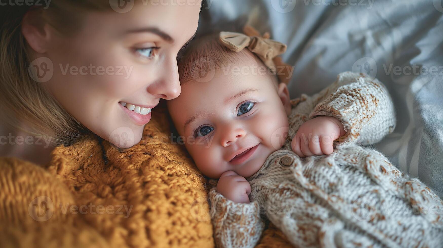 AI generated Woman and child embracing one another, Mum is comforting a baby, Beautiful conceptual image of child care, generative AI photo