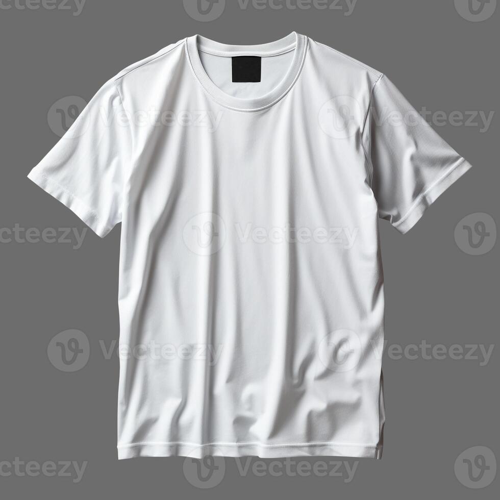 AI generated White men's T-shirt isolated on gray background, minimalism style, photo-realistic, AI generated photo