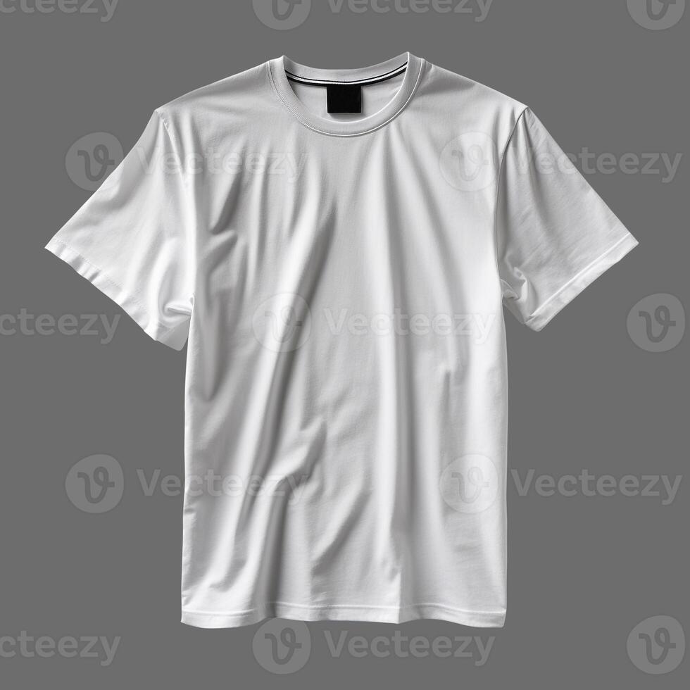 AI generated White men's T-shirt isolated on gray background, minimalism style, photo-realistic, AI generated photo