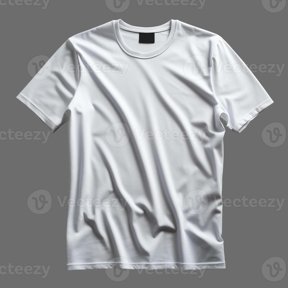 AI generated White men's T-shirt isolated on gray background, minimalism style, photo-realistic, AI generated photo