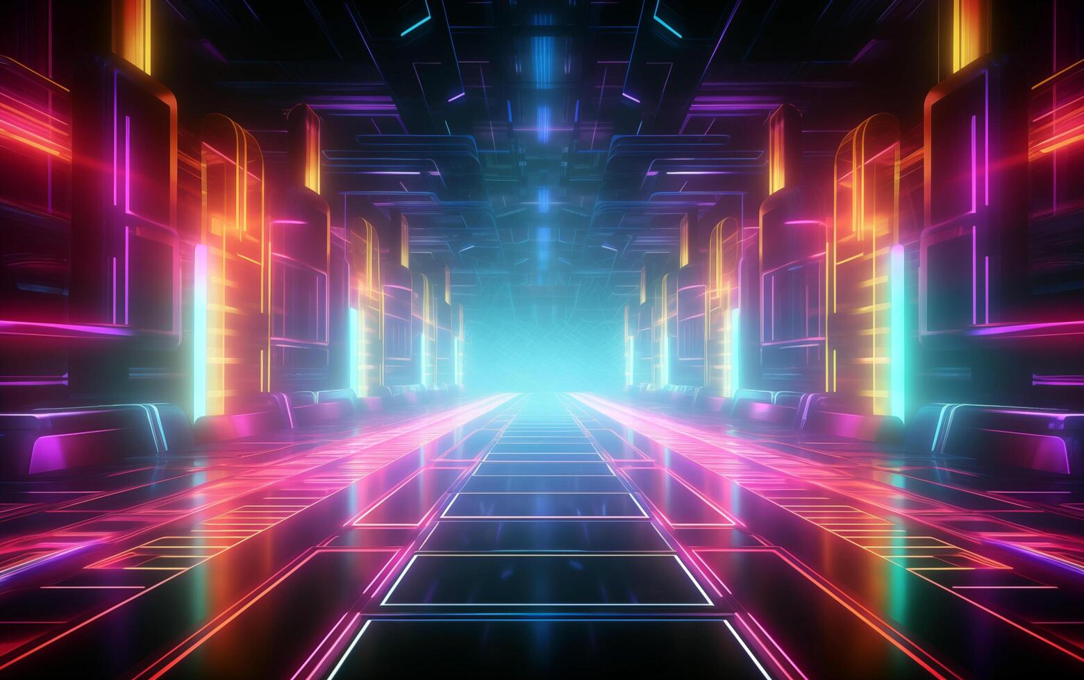Vivid Neon Dreams Abstract Stage Background with Colorful Lights photo