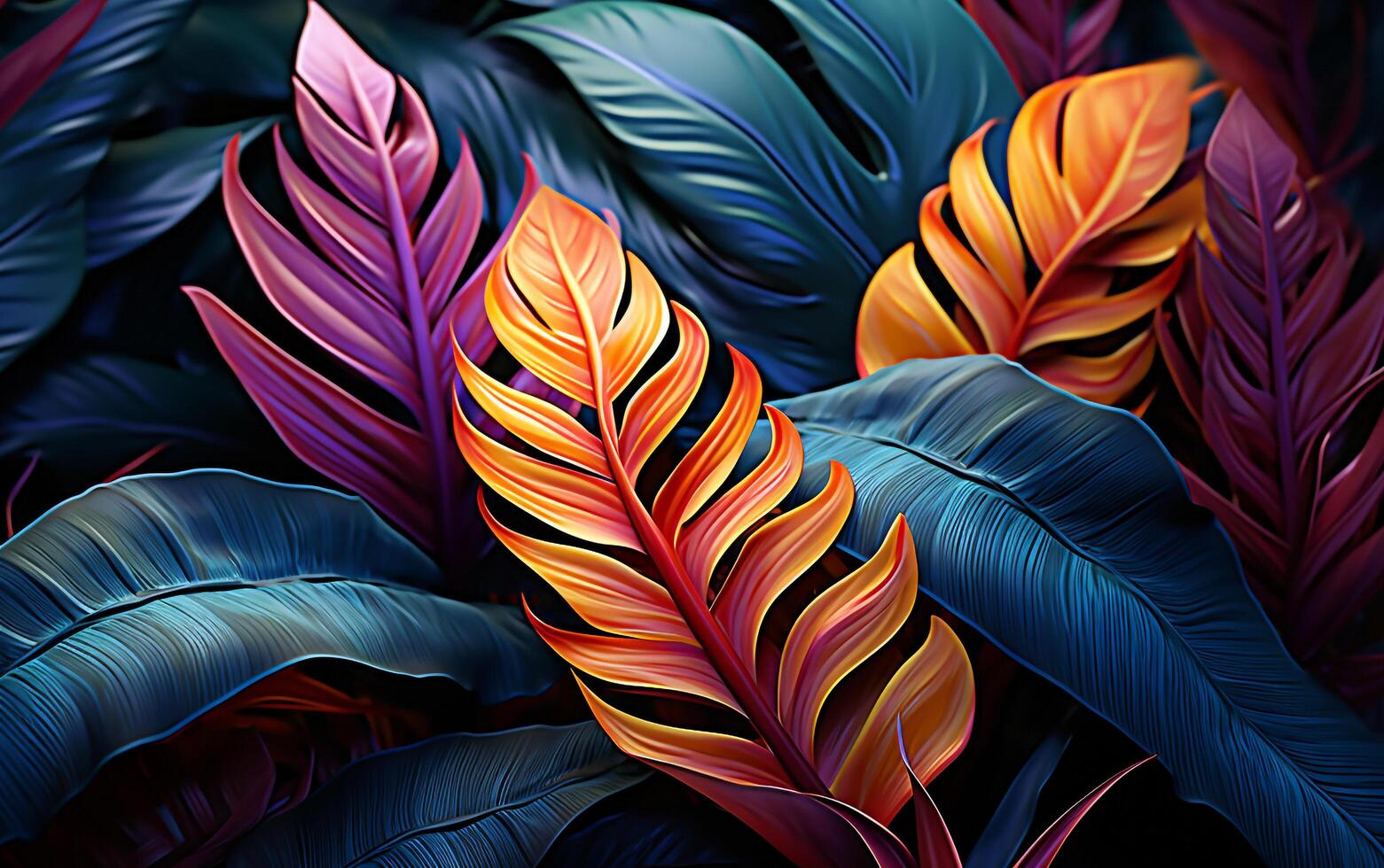 Bright Colorful Leaves in Jungle Abstract Nature Background photo