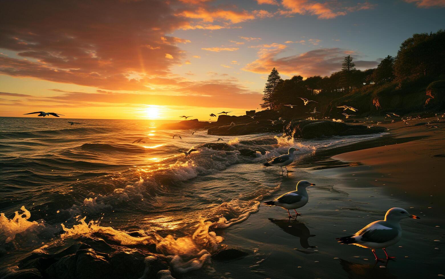 cargado de ámbar serenidad amanecer en un báltico mar playa foto