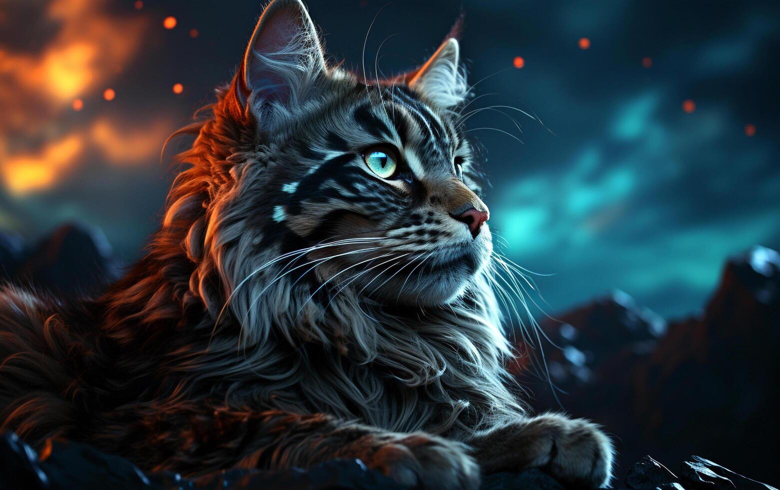 Celestial Feline on Mountain Peak photo