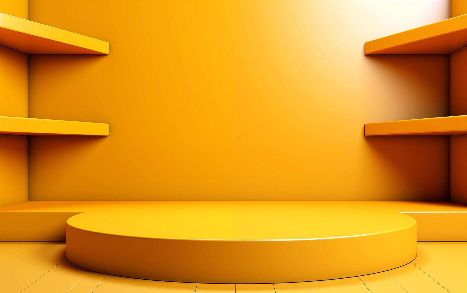 Empty Room Interior Design with Yellow Pedestal Display photo