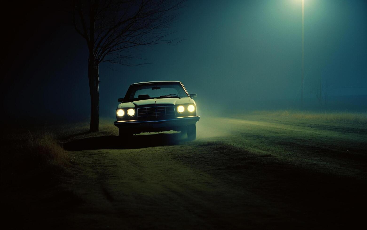 Mysterious Car Awaits Lone Journey in the Dark of Night photo