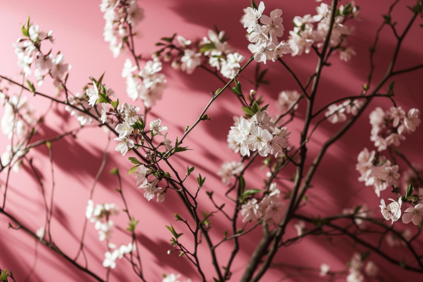 AI generated spring blossom branches on a pink background photo