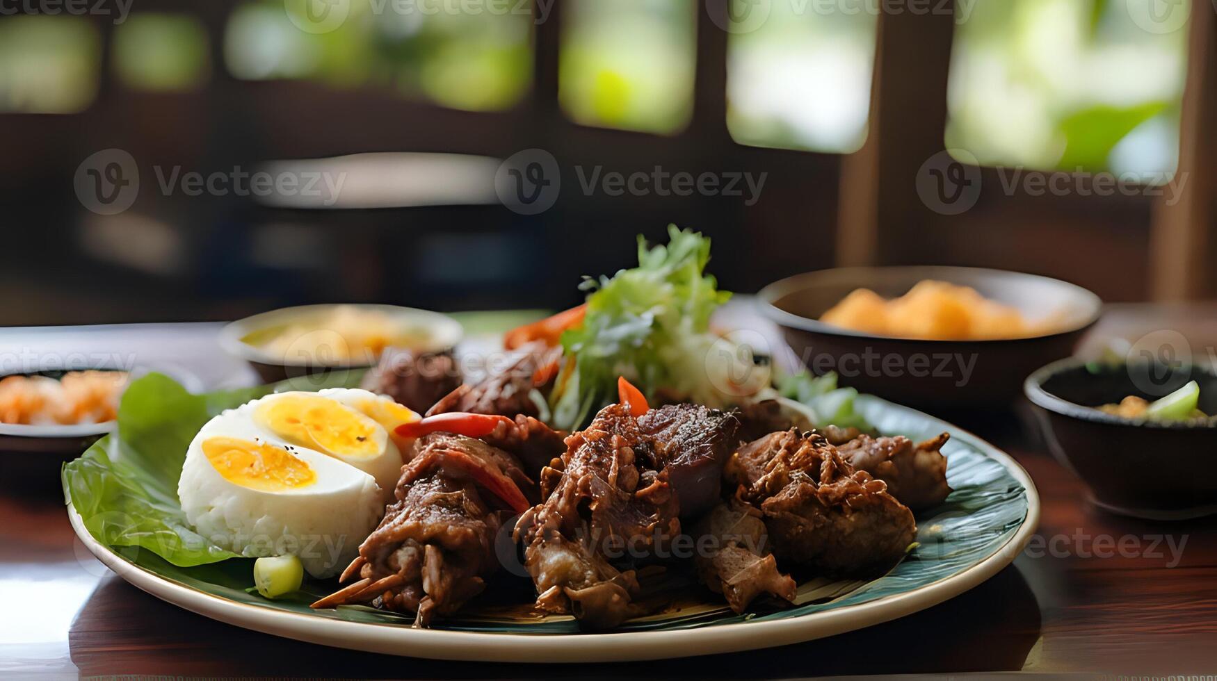 AI generated a plate of chicken skewers with dipping sauce, barbecue photo