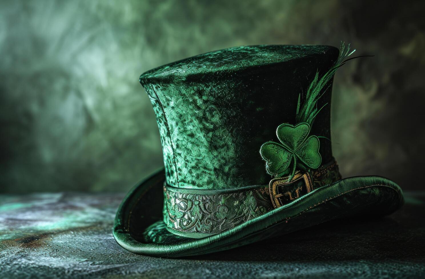 AI generated st patrick's daygreen hat with clovers photo