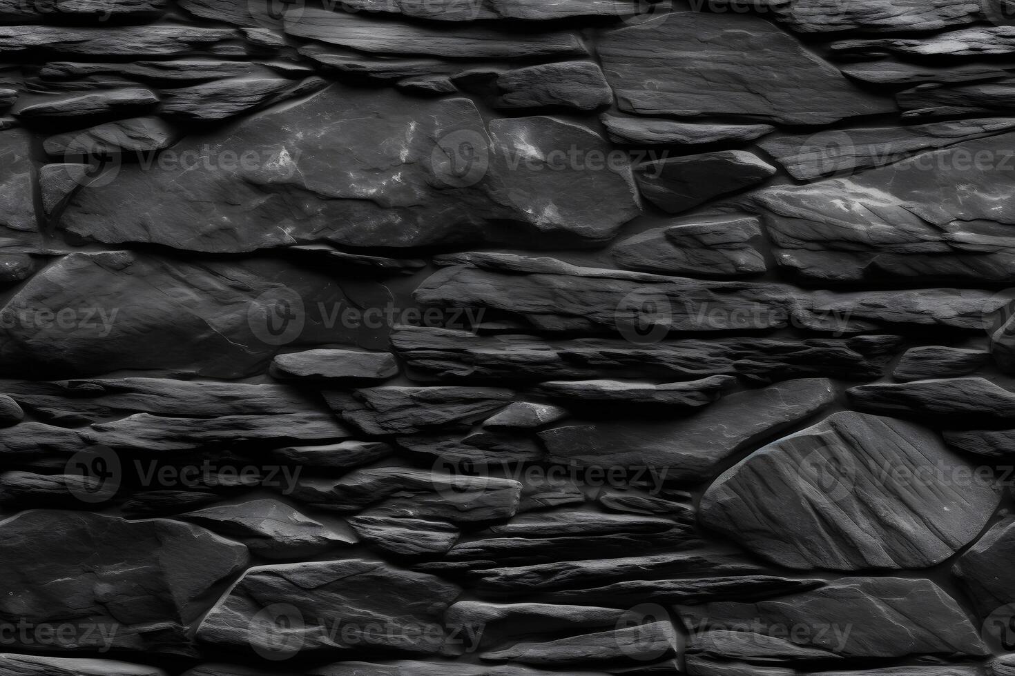 AI generated Seamless texture of dark grey black slate tile wall, neural network generated image photo