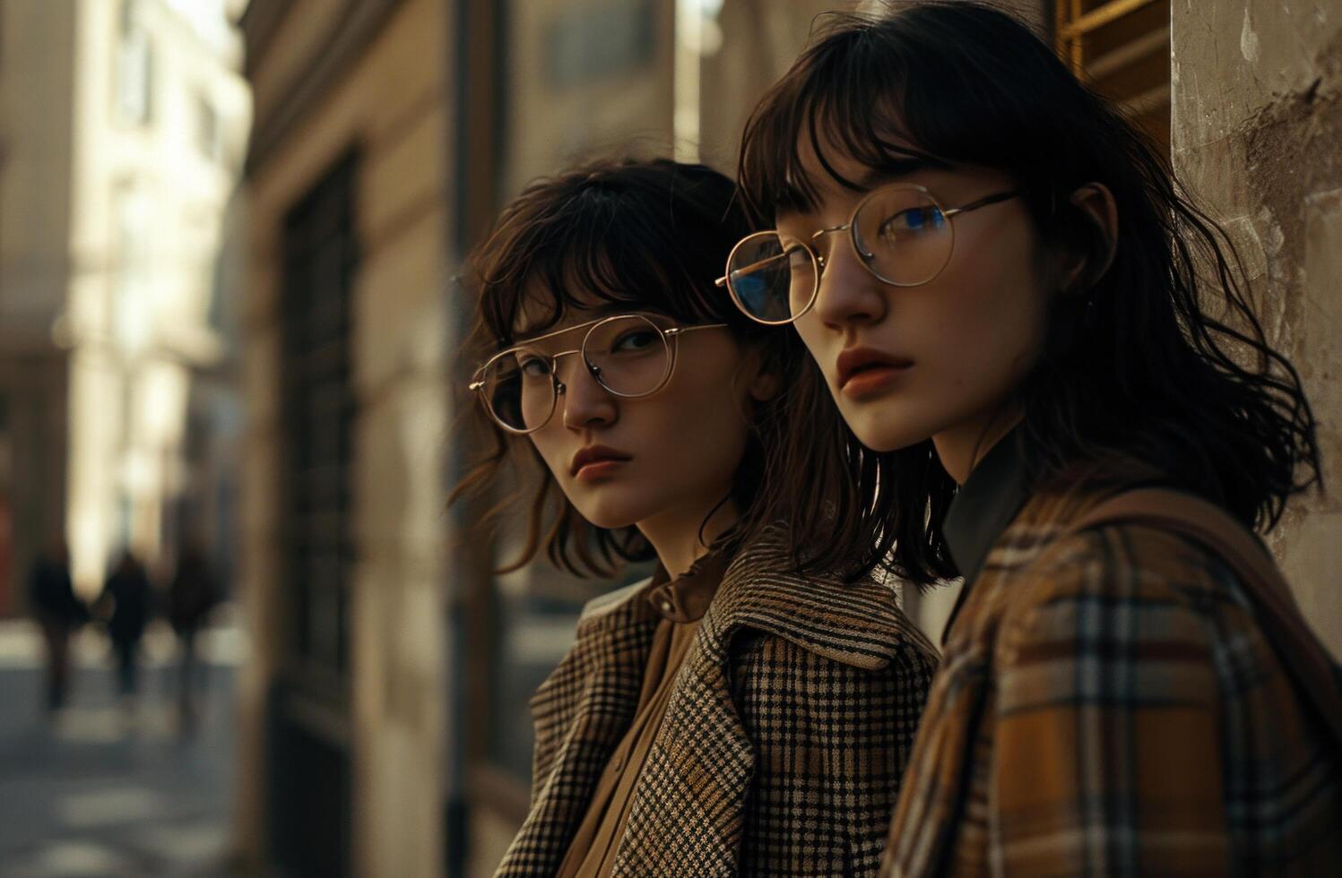 AI generated two women are wearing checkered jackets and glasses photo