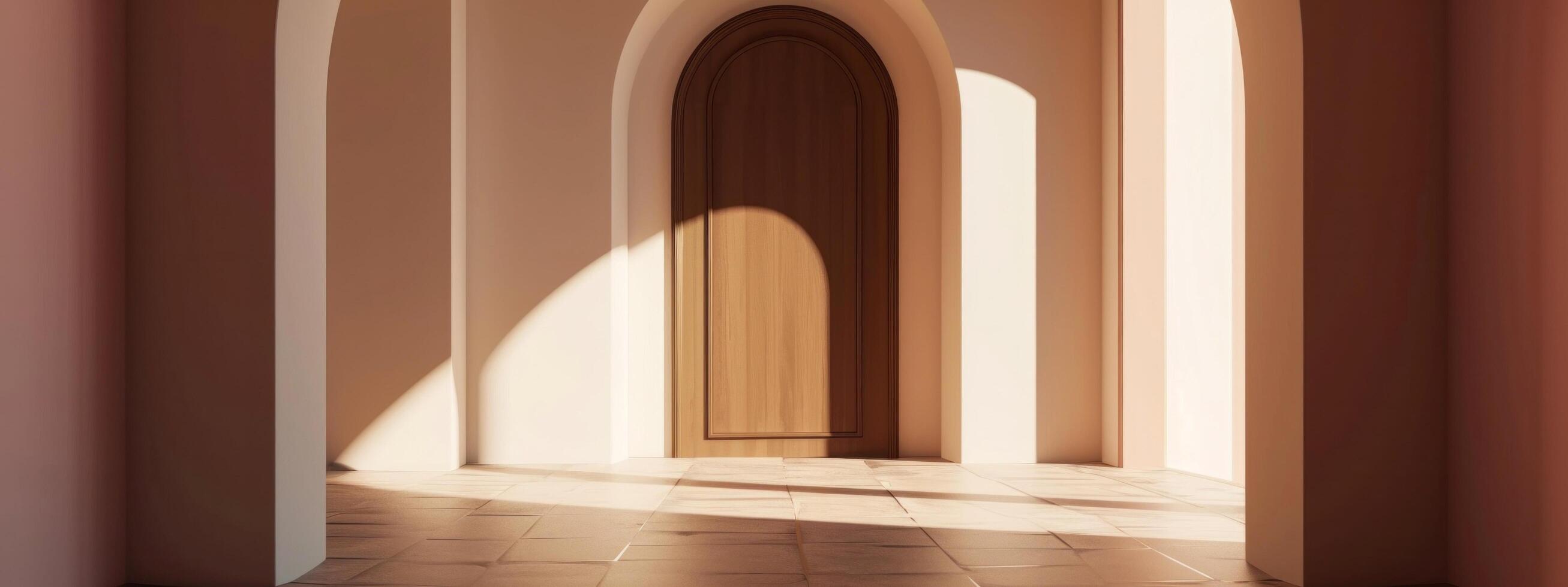 AI generated empty room with arched door photo