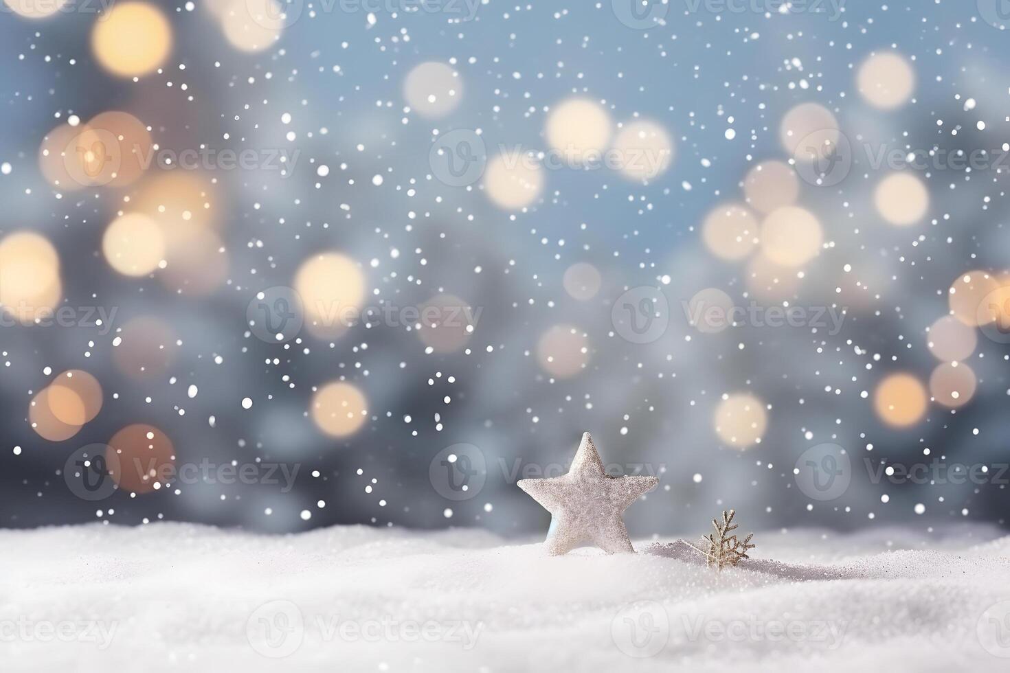 AI generated abstract bright snowy winter background with bokeh, neural network generated image photo
