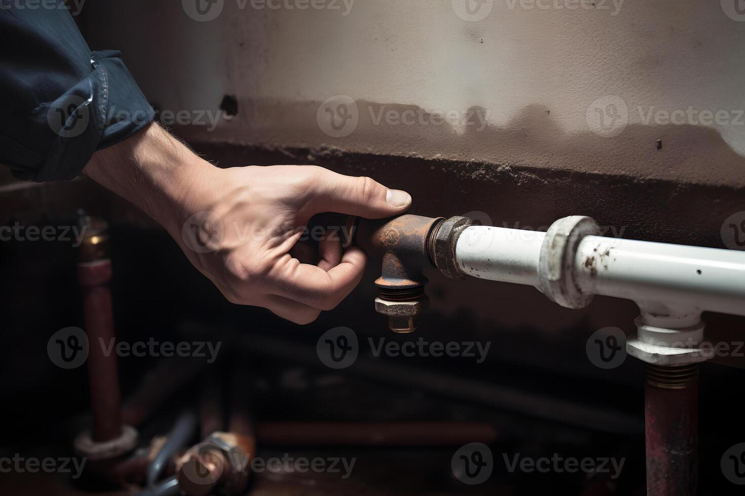 AI generated Plumber Fixing Pipe, neural network generated photorealistic image photo