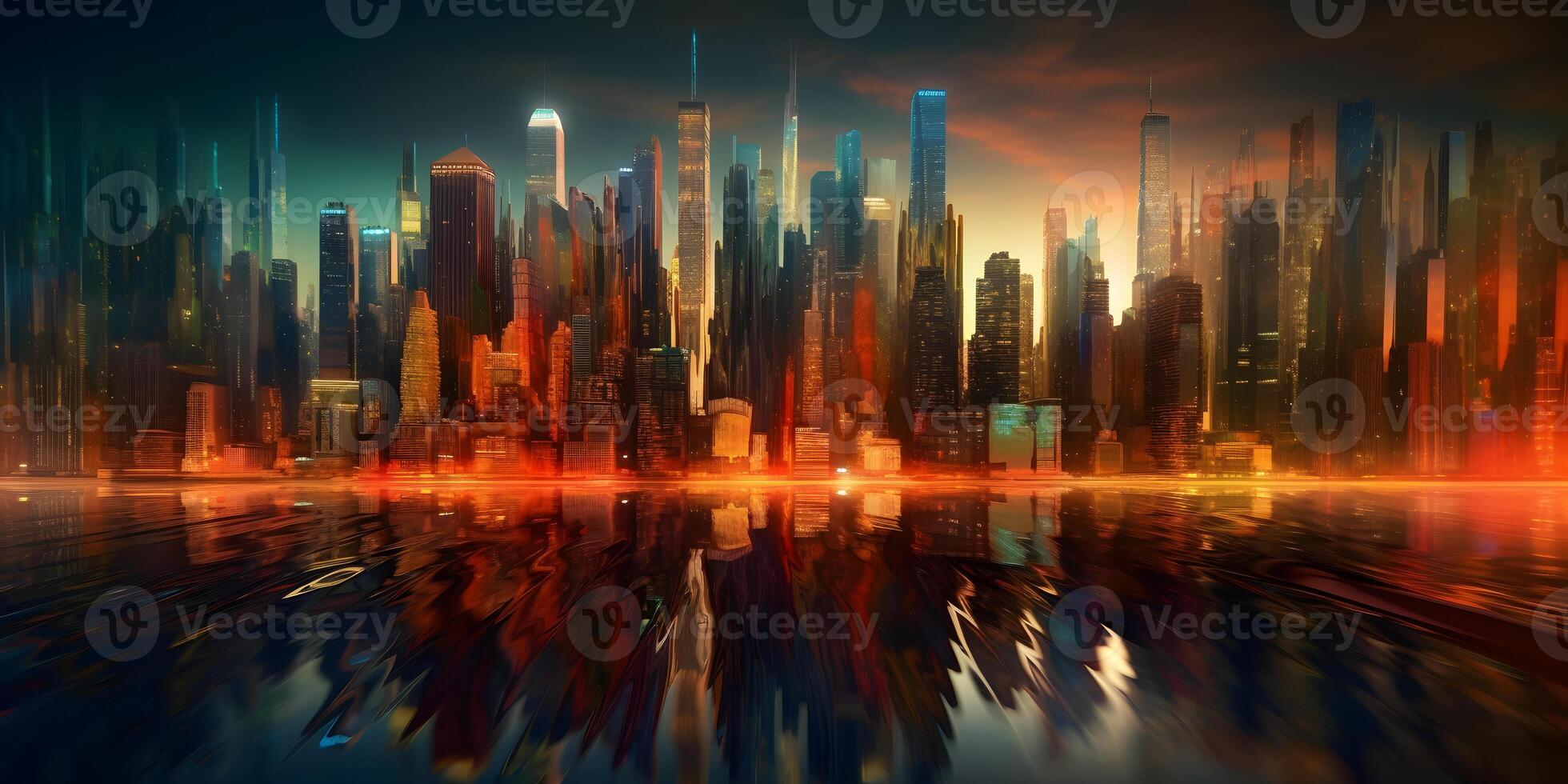 AI generated abstract cityscape with dramatic lighting, neural network generated photorealistic image photo