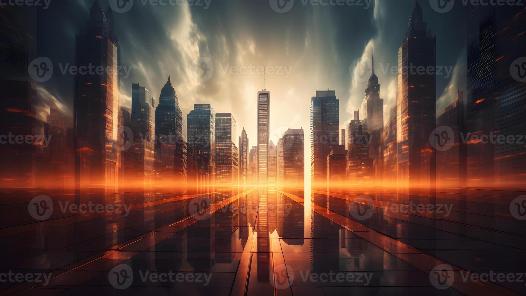 AI generated abstract cityscape with dramatic lighting, neural network generated photorealistic image photo