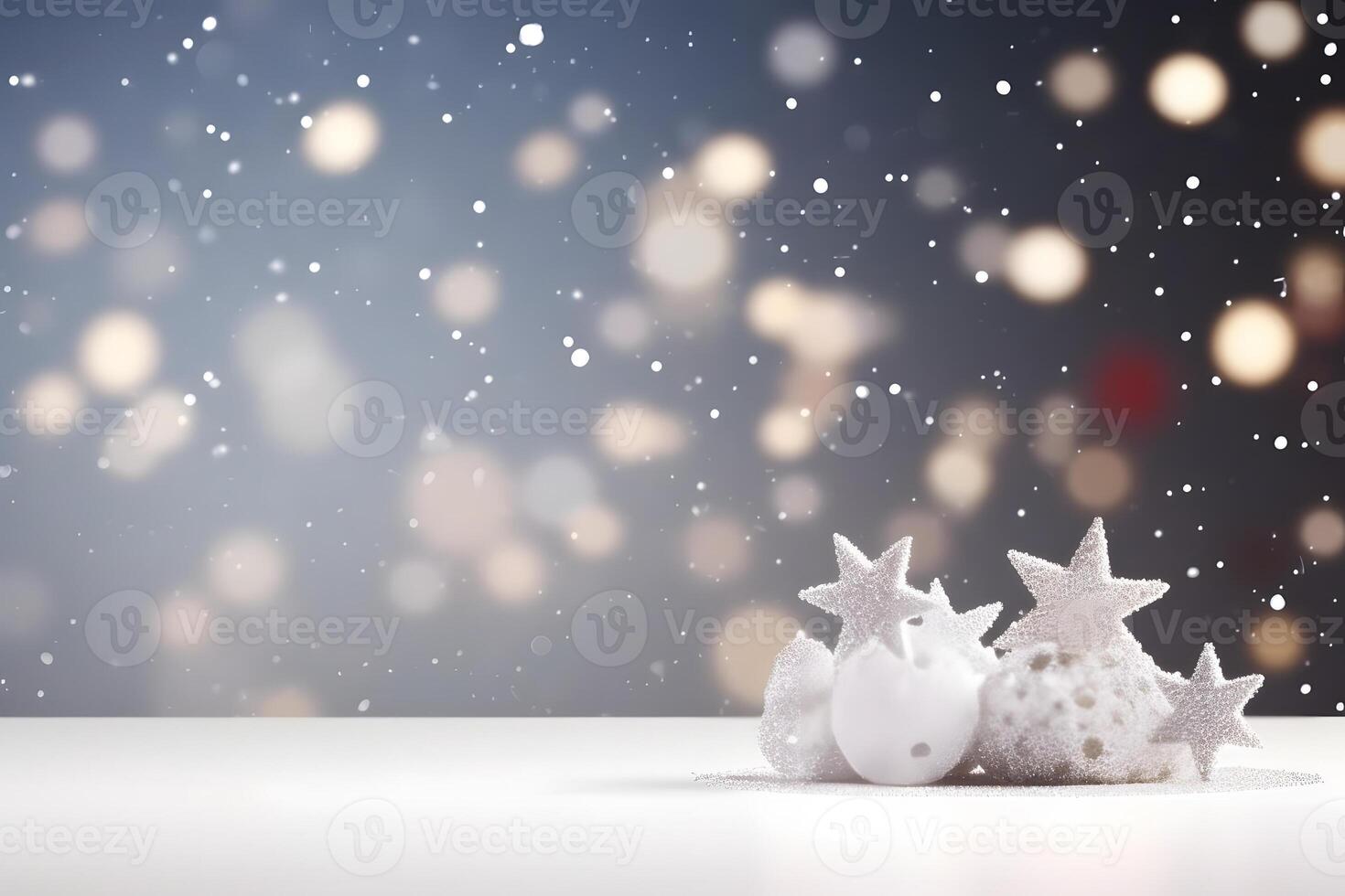 AI generated abstract bright snowy winter background with bokeh, neural network generated image photo