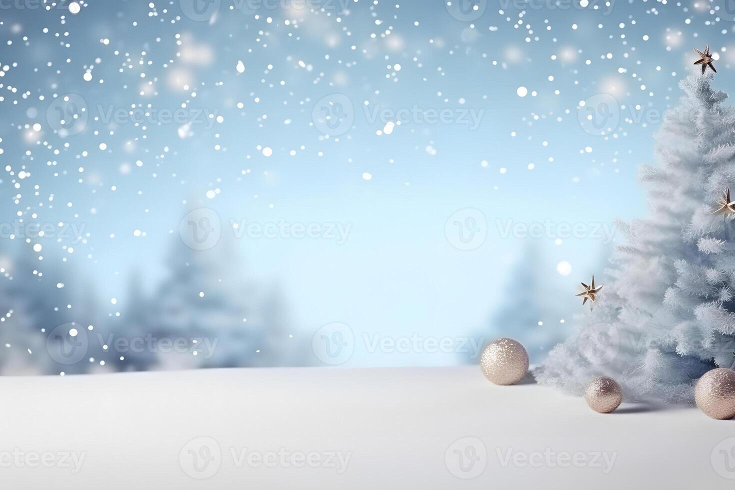 AI generated abstract bright snowy winter background with bokeh, neural network generated image photo