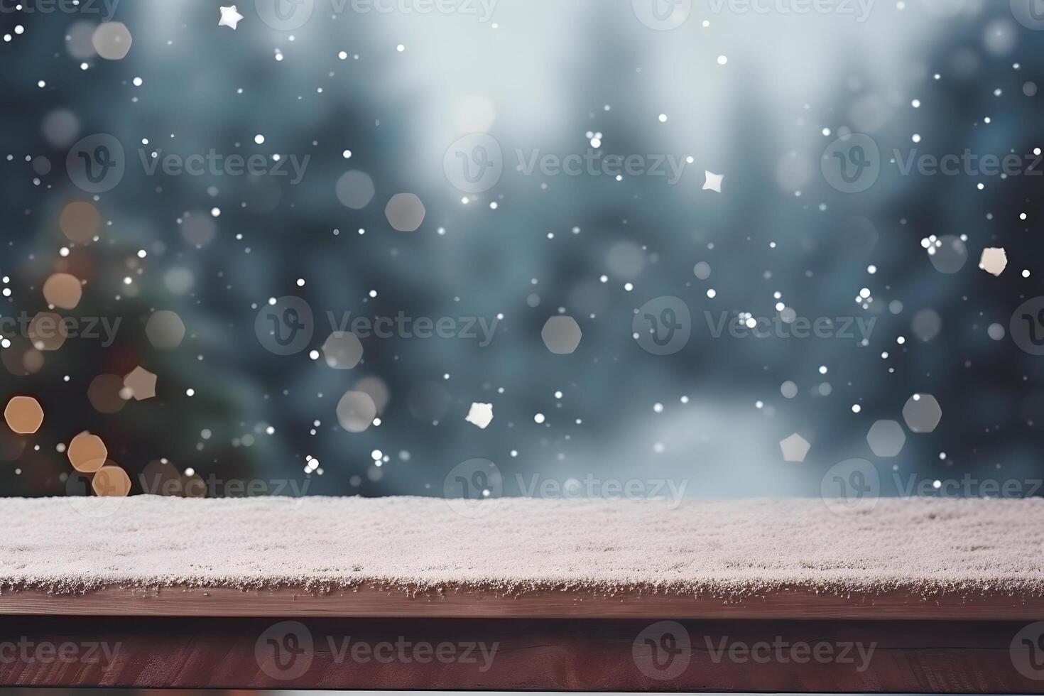 AI generated abstract bright snowy winter background with bokeh and snow covered horizontal surface, neural network generated image photo