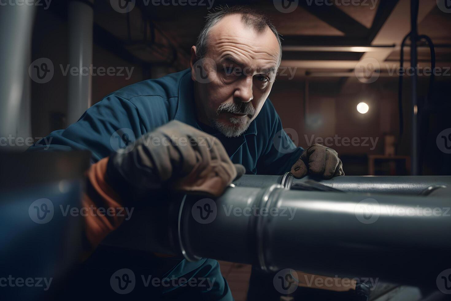 AI generated Plumber Fixing Pipe, neural network generated photorealistic image photo