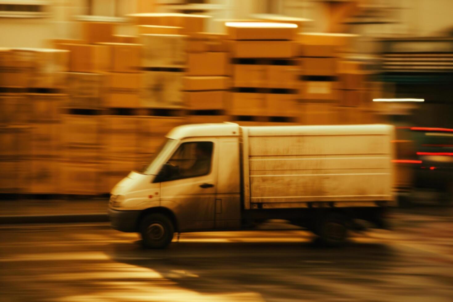 AI generated van moves boxes to delivery van photo