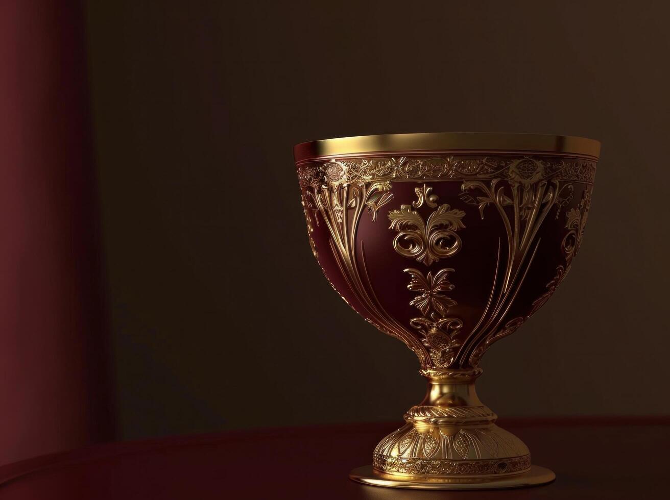 AI generated golden trophy icon on the red background photo
