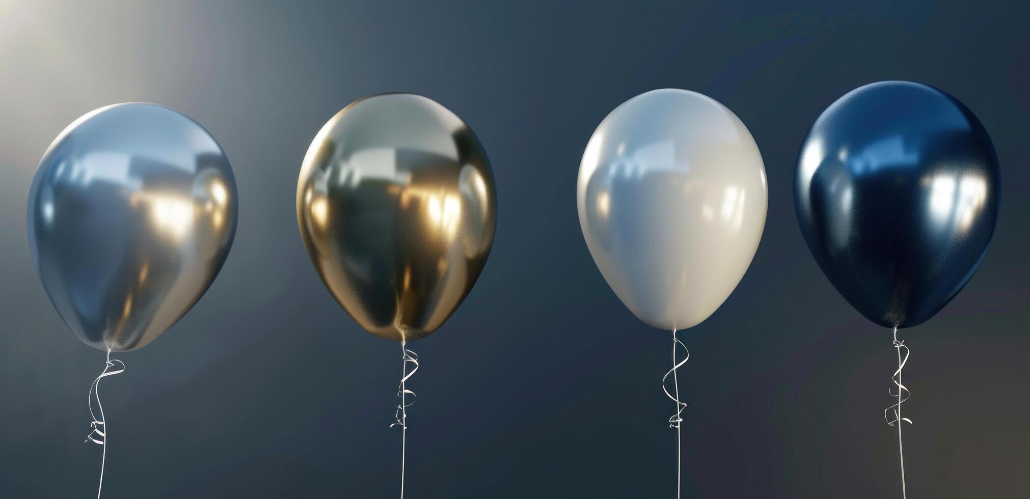 AI generated blue and white balloons are flying photo
