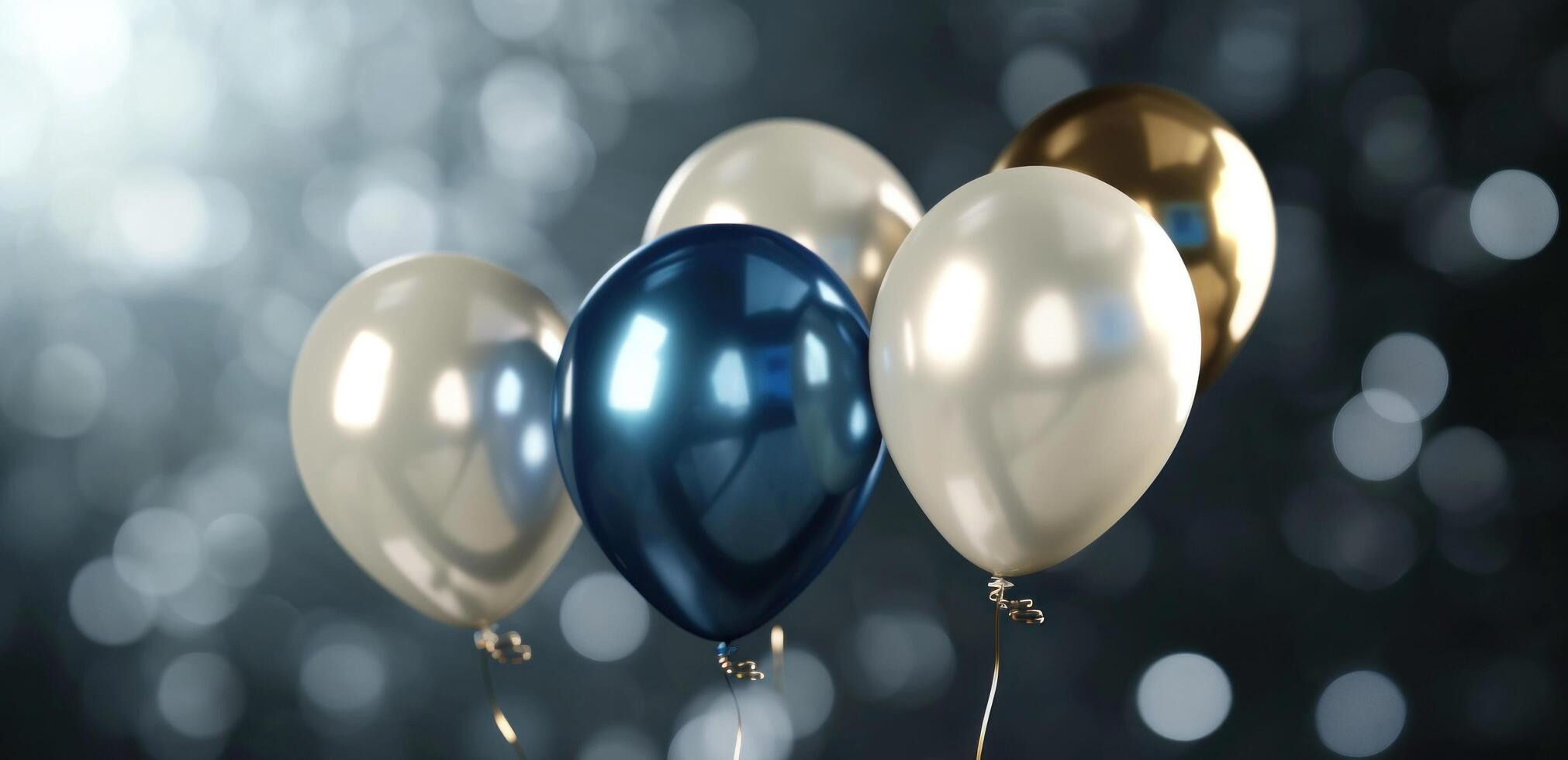 AI generated blue and white balloons are flying photo