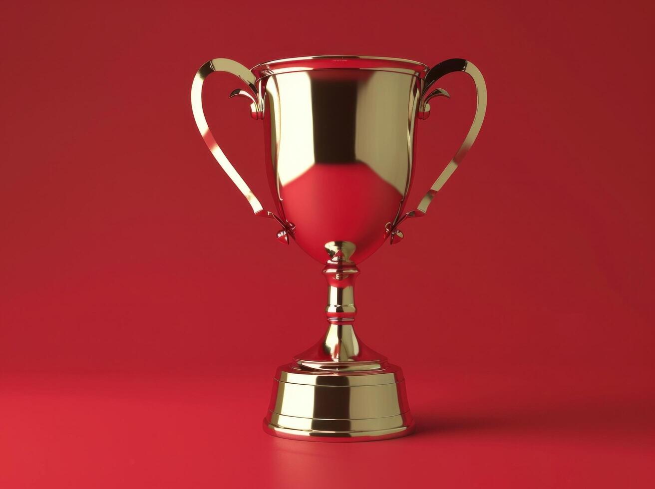 AI generated golden trophy icon on the red background photo