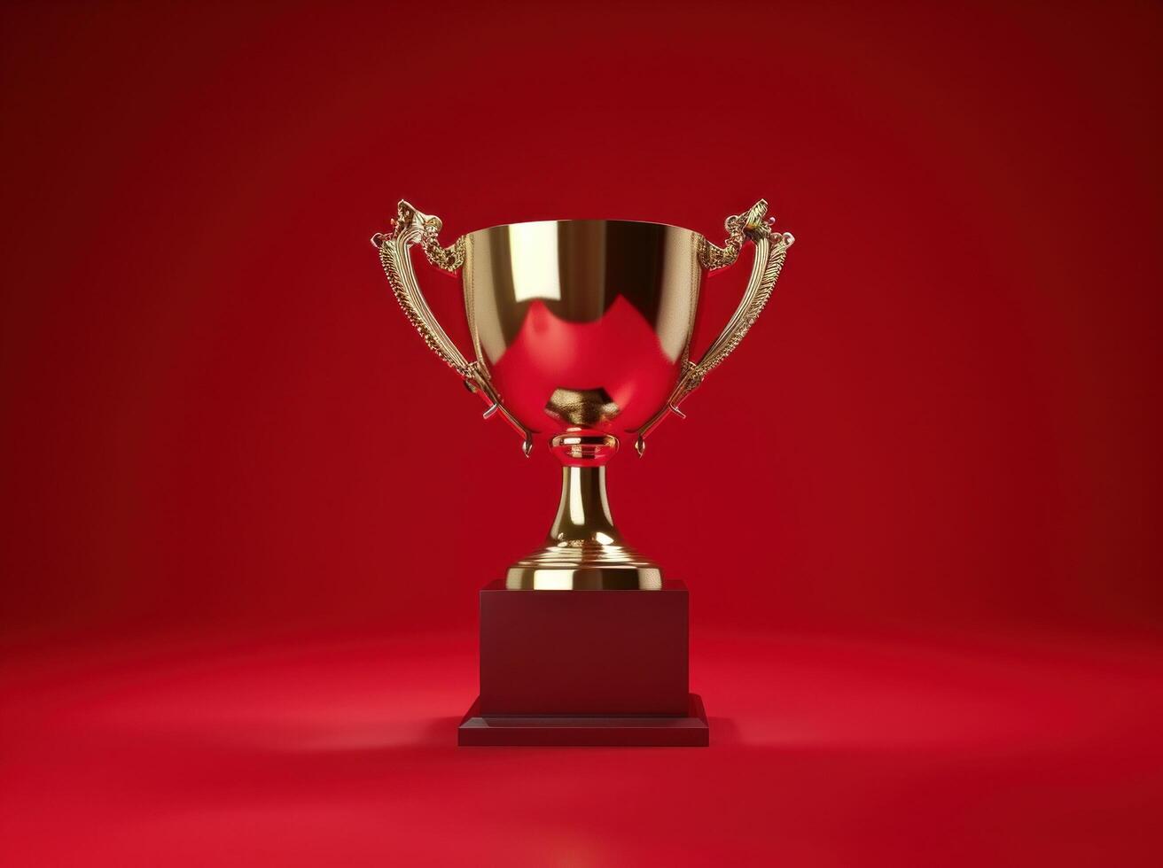 AI generated golden trophy icon on the red background photo