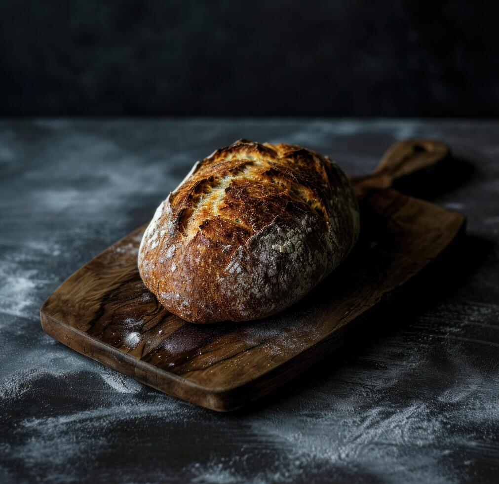 AI generated loaf of bread on a wooden board photo