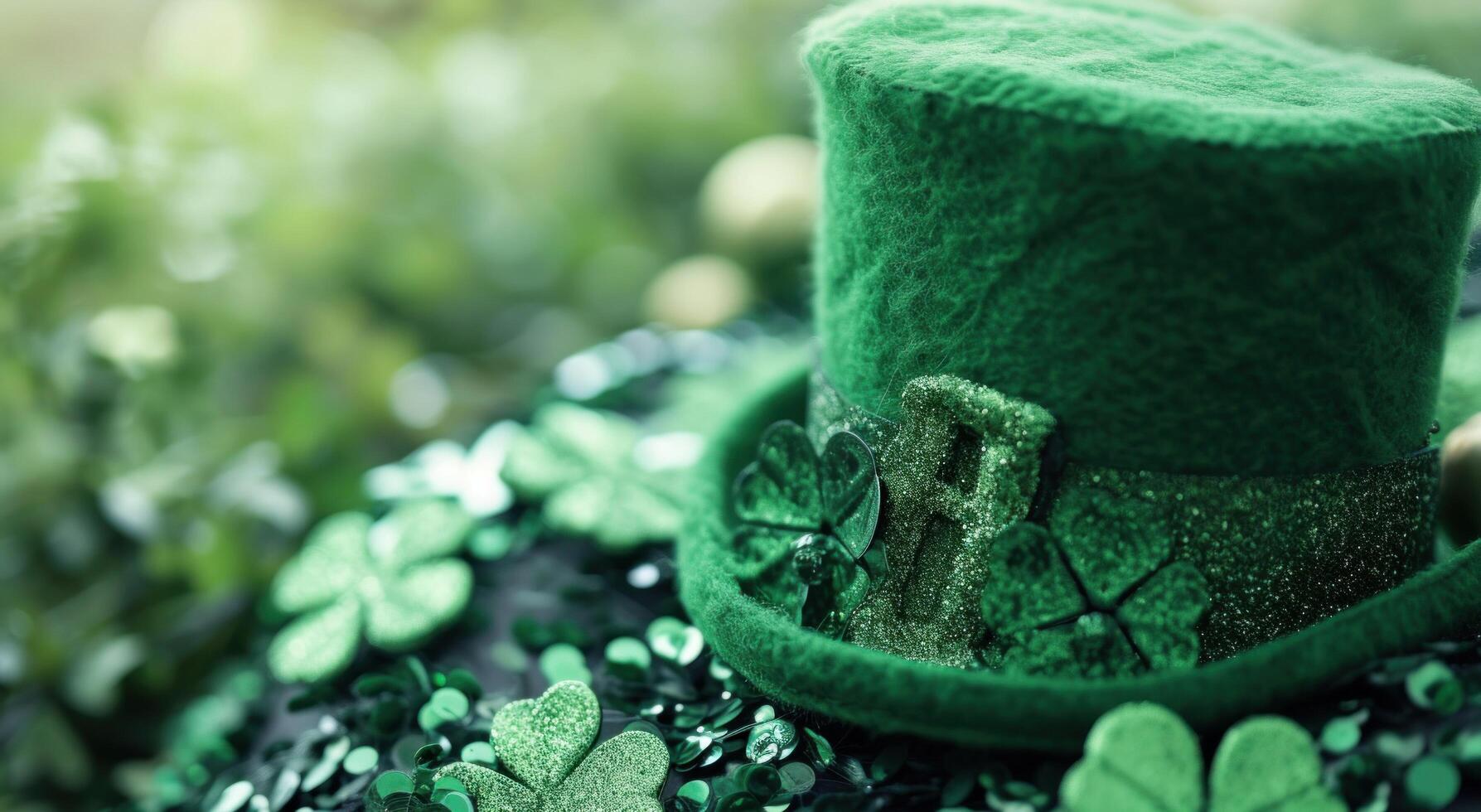 AI generated green shamrock hat and sparkly green accessories photo