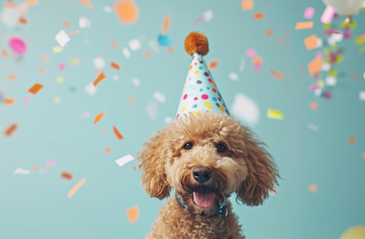 ai generado un perro en un fiesta sombrero en un azul fondo animado gifs foto