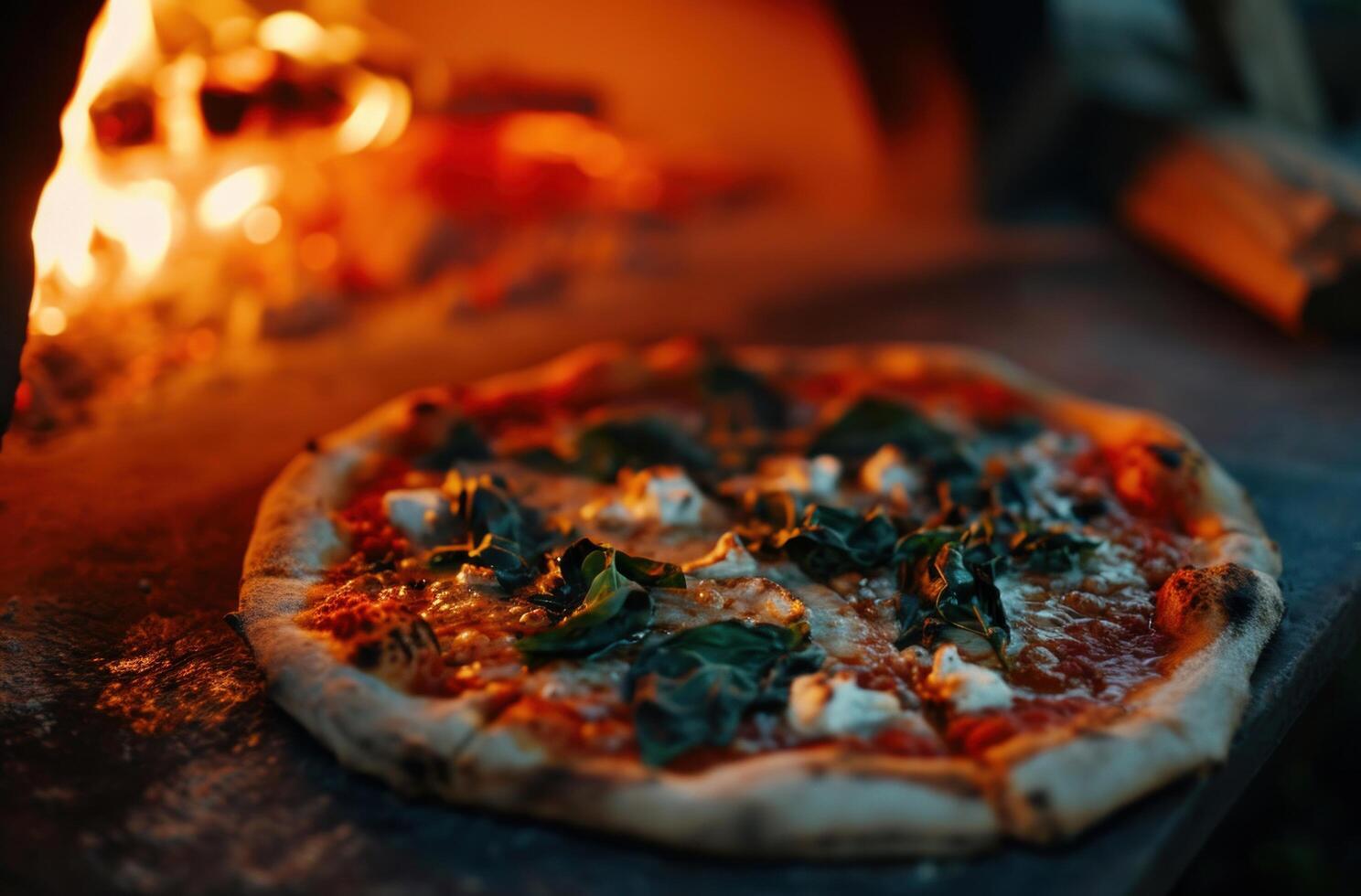 AI generated a pizza is being cooked using an outdoor pizza oven photo