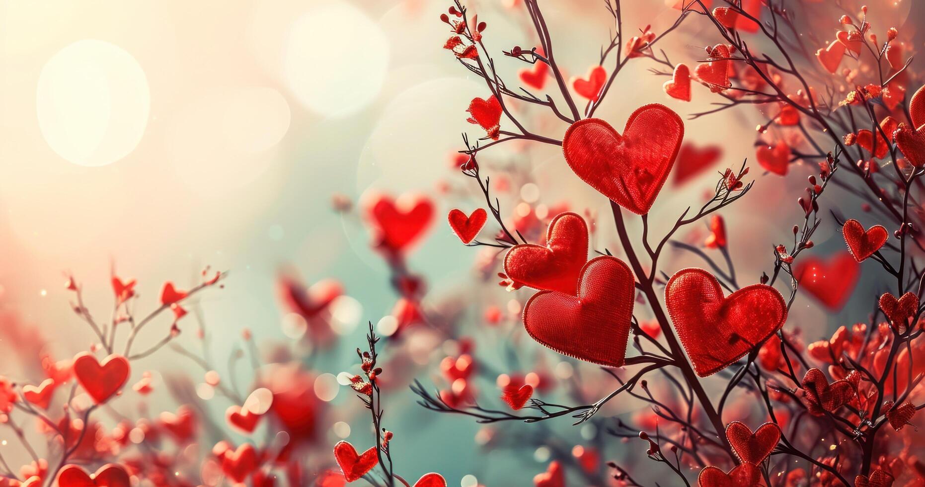 AI generated a valentine's day image with red hearts and flowers photo