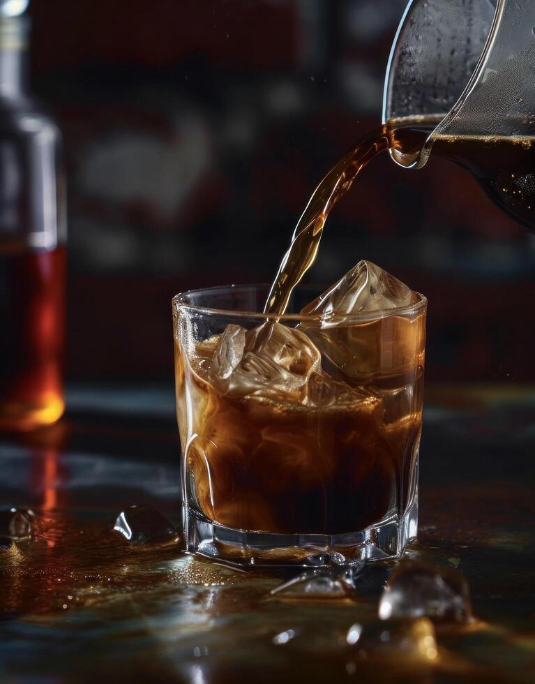 AI generated a drink being poured into a glass with an iced coffee photo