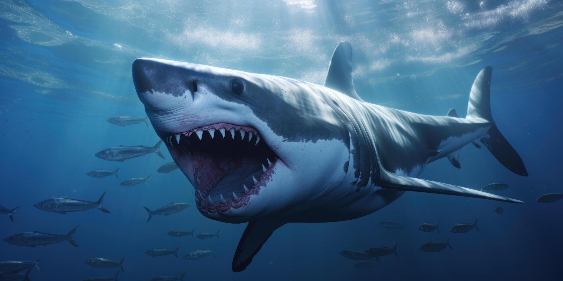 AI generated a great white shark with its teeth open shark art photo