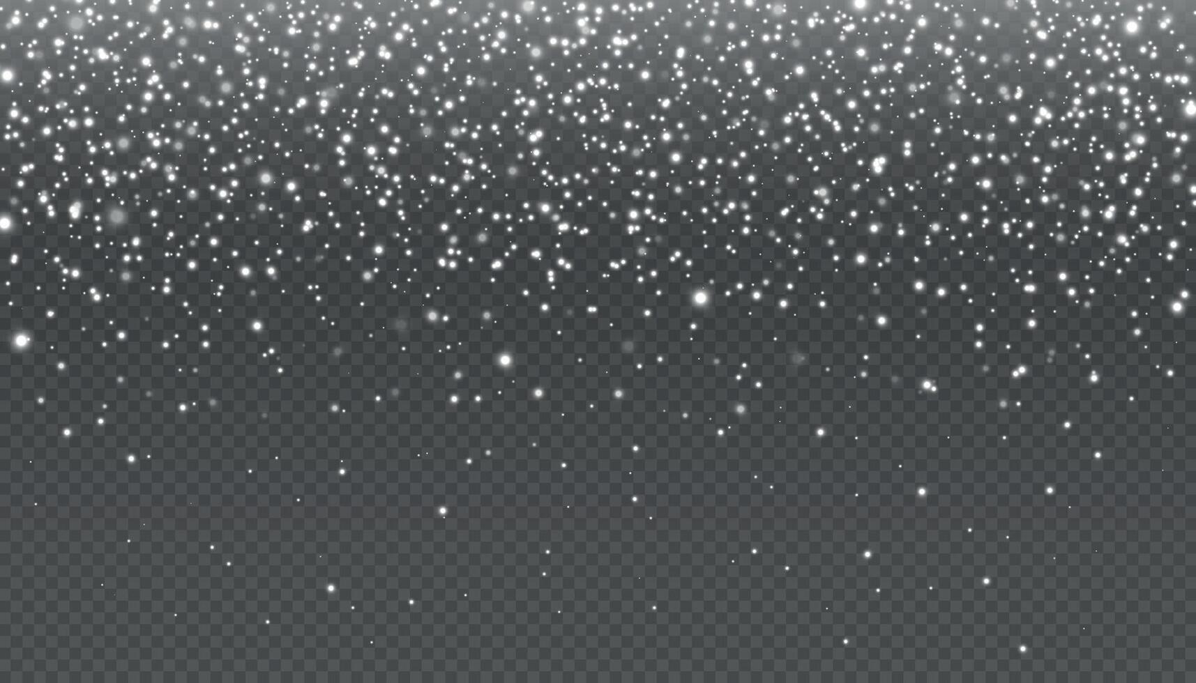Realistic white winter snowfall, merry christmas night background. Falling snow. Flying snowflakes. Snowy weather transparent vector effect