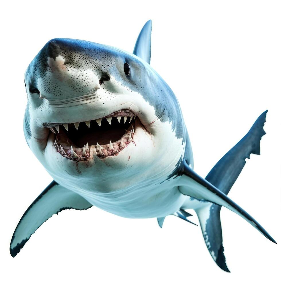 AI generated angry shark isolated on white background photo