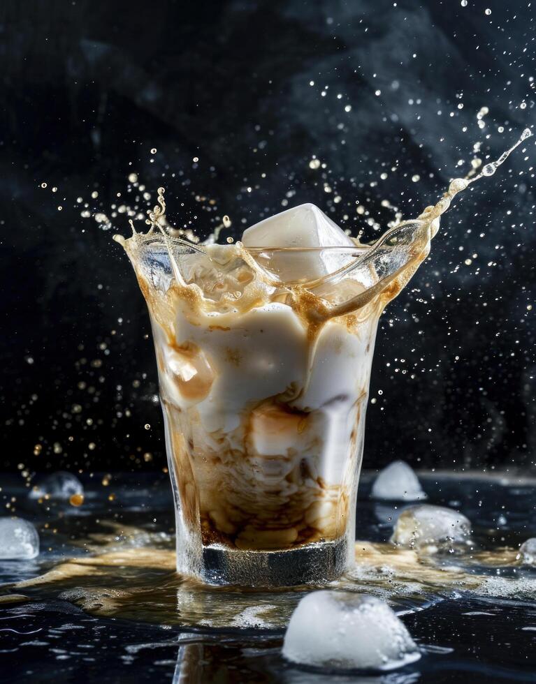 ai generado un con hielo bebidas vertido fuera foto