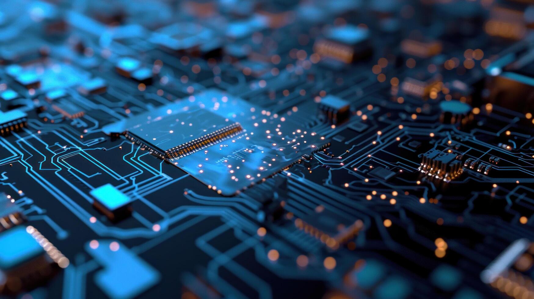 AI generated an electronic circuit with blue light on it photo