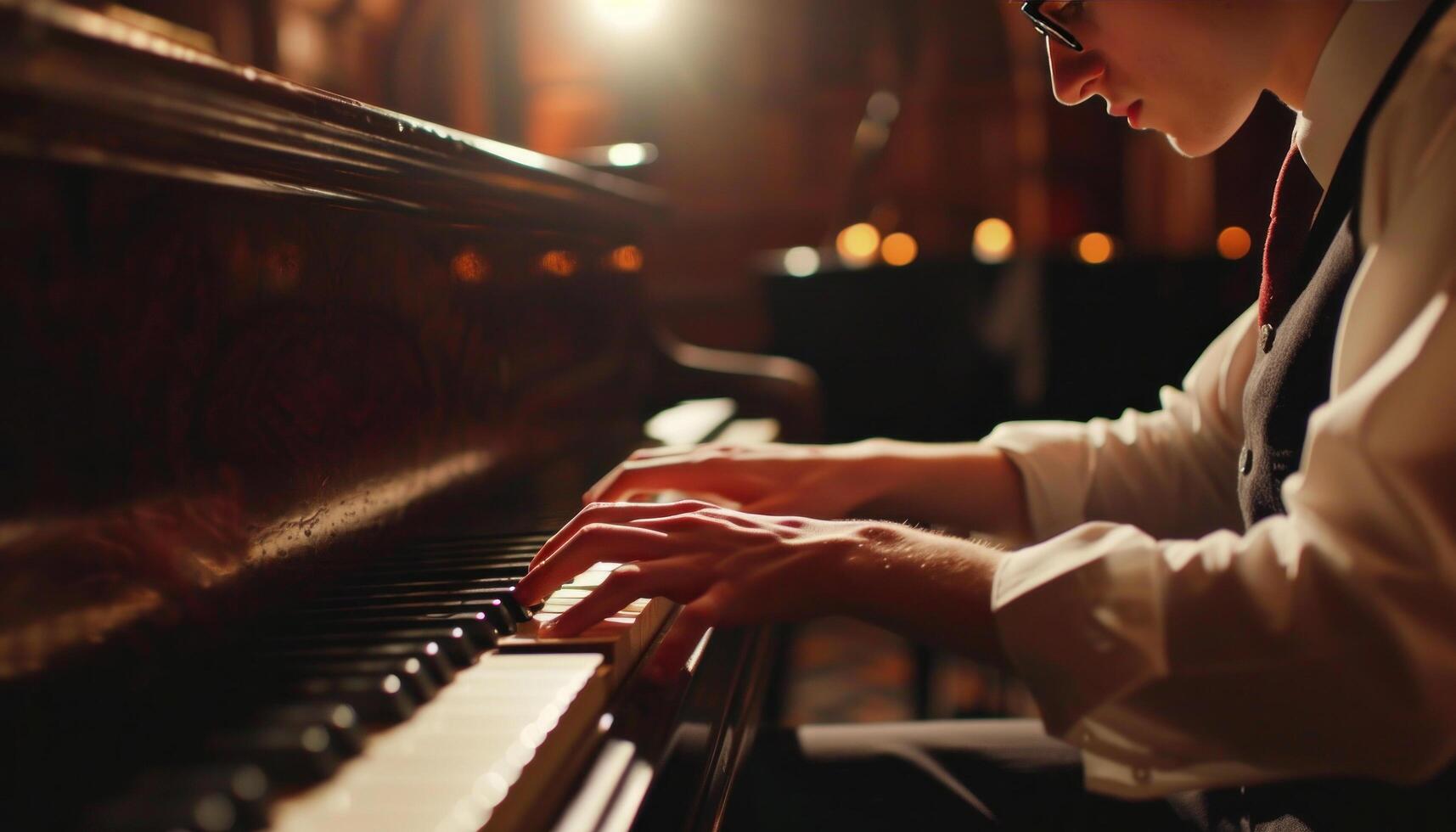 AI generated a student and entrepreneur playing the piano photo